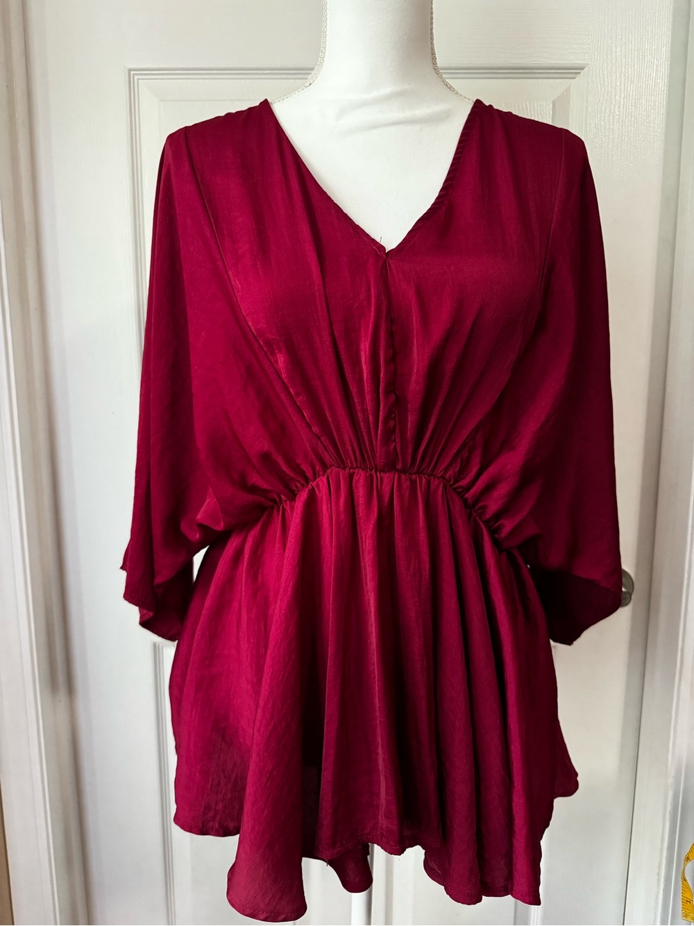glam Deep Berry V-Neck Gathered Waist Tunic